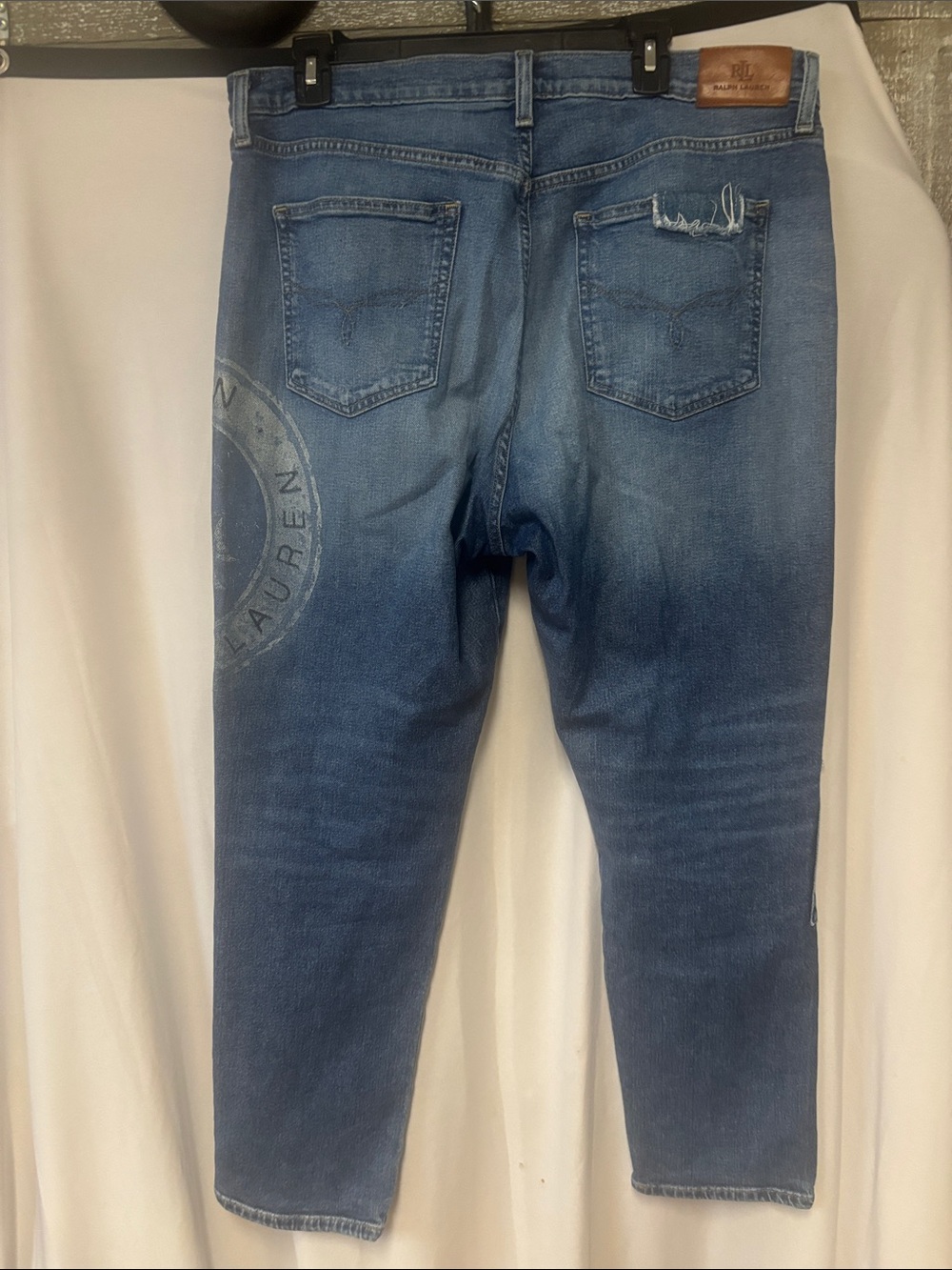Ralph Lauren Distressed Blue Boyfriend Jeans with Logo Patch - Picture 7 of 12